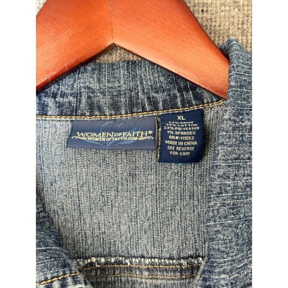 Women Of Faith Denim Button Down Jean Jacket Size XL - Picture 5 of 11